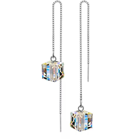 Silver & CZ Threader Earrings - Picture 4 of 4